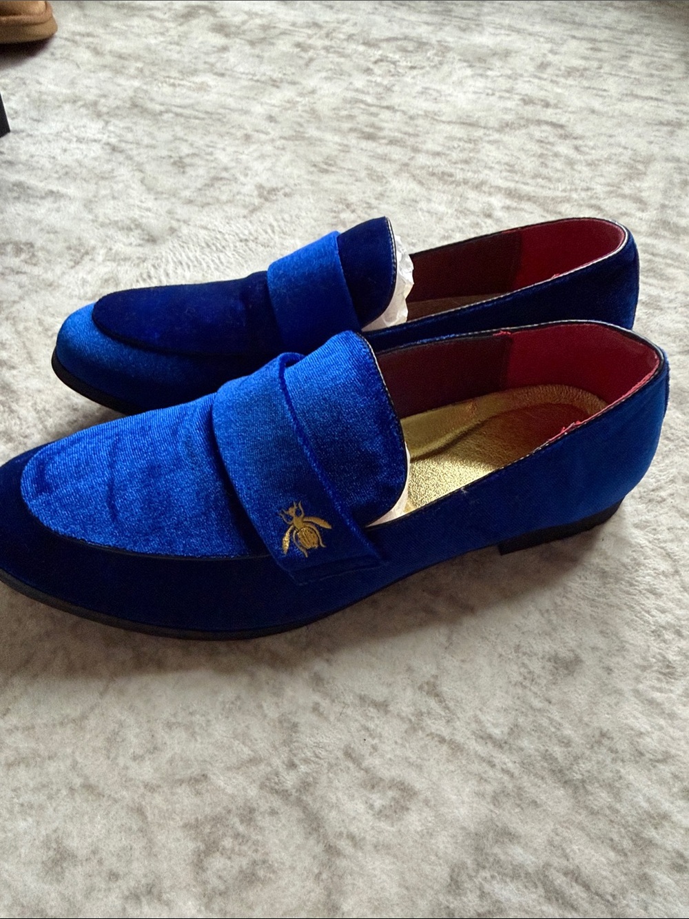Royal Blue Velvet Loafers with Gold Embroidery wasp size 43 9.5/10 - Picture 4 of 9